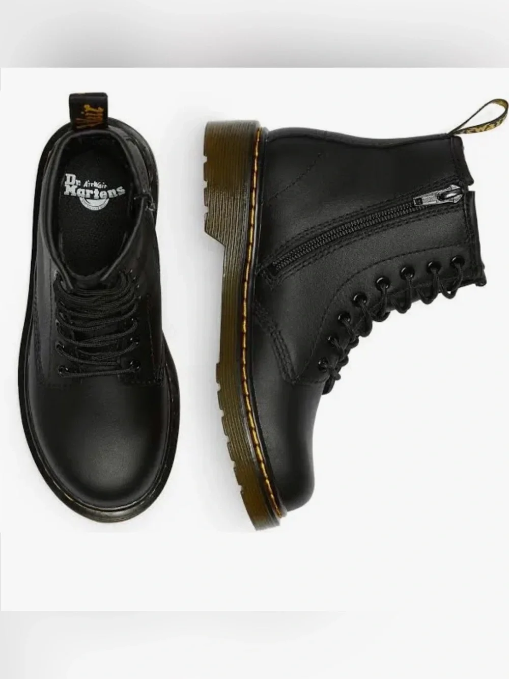 Dr. Martens Delaney Black Leather Lace-Up Boots in Size 2 youth Back to Class